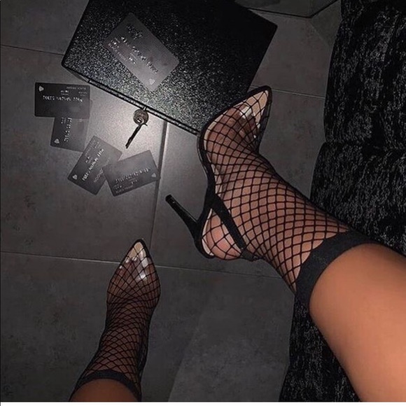 fishnet slingback heels